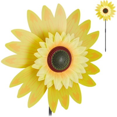 Relaxdays - Girandola con Fiore, Girasole Decorativo, per Bambini, Balcone, Terrazza e Giardino, Puntale, H: 70 cm, Gialla