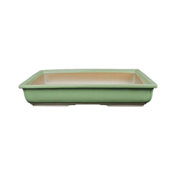 Vaso per bonsai Giapponese Morrisan rettangolare in gres smaltato verde 37x25,5x6 cm - B19-35a en oferta