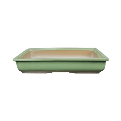 Vaso per bonsai Giapponese Morrisan rettangolare in gres smaltato verde 37x25,5x6 cm - B19-35a