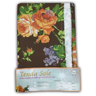 TENDA SOLE DA ESTERNO GIARDINO BALCONE FIORE MARRONE CONFEZIONATA Cm. 140x300
