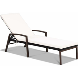 Costway - Chaise Longue in Rattan per Cortile, Lettino Sdraio da Giardino, con Cuscino e Braccioli Regolabili, Ideale per Giardino Balcone Piscina precio