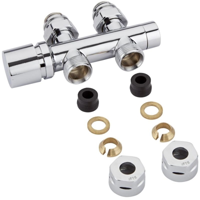 Hudson Reed Valvola Multiblock ad 'H' Per Termosifoni e Scaldasalviette - Raccordo Maschio 3/4' - Adattatori Ø12mm Rame - Controllo Manuale