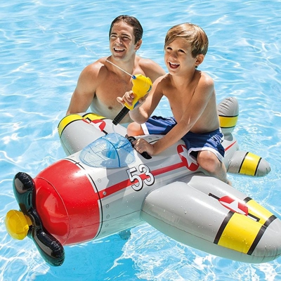 Aereoplano Cavalcabile Gonfiabile Mare Piscina Con Pistola Acqua 2 Colori