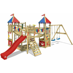 WICKEY Parco giochi in legno Smart Queen Giochi da giardino con altalena e scivolo rosso Torre d'arrampicata da esterno con sabbiera e scala di precio