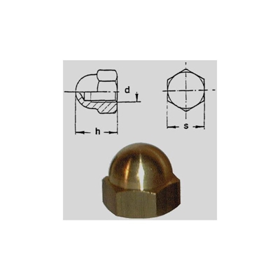 Oreca - 5 Dadi Esagonali Ciechi Torniti - A Cupola M8 - In Ottone Lucido