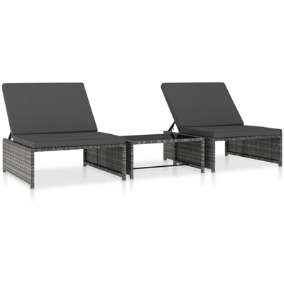 Lettini Prendisole 2 pz con Tavolo in Polyrattan Grigio - Grigio - Vidaxl