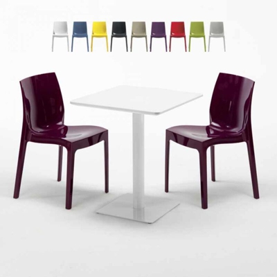 Grand Soleil - Tavolo Quadrato Bianco 60x60 cm con 2 Sedie Colorate Ice Lemon | Viola