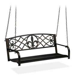 Relaxdays - Panchina a Dondolo, Panca da Giardino da Appendere, Design Vintage, Metallo HxLxP: 197x133x58 cm, Nero-Bronzo en oferta