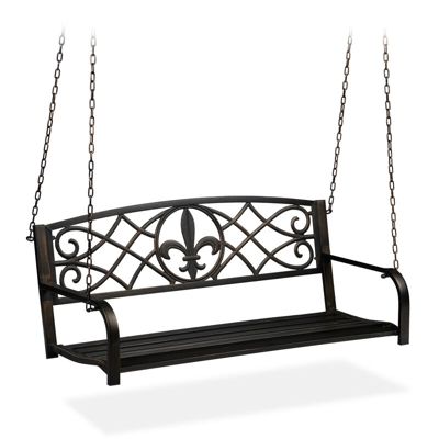 Relaxdays - Panchina a Dondolo, Panca da Giardino da Appendere, Design Vintage, Metallo HxLxP: 197x133x58 cm, Nero-Bronzo