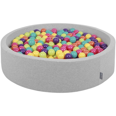 KiddyMoon 120X30cm/600 Palline ∅ 7CM Piscina Di Palline Colorate Per Bambini Tondo Fabbricato In EU, Grigioch:Verdech/Giallo/Turch/Aran/Rosasc/Viola