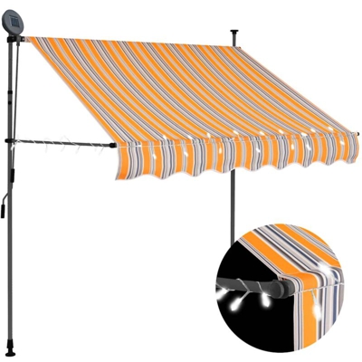 Tenda da Sole Retrattile Manuale con LED 200 cm Giallo e Blu - Multicolore - Vidaxl
