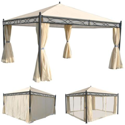 Gazebo Pergola Baldacchino Cadice Acciaio Poliestere 3x3m Avorio Con Tende E Zanzariere en oferta