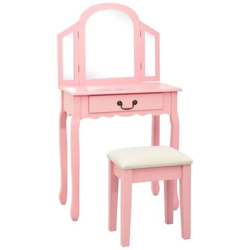 Tavolo Da Trucco Con Sgabello Rosa 65x36x128 Cm Paulownia E Mdf características