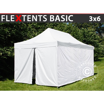 Gazebo pieghevole Gazebo rapido FleXtents® Basic v.3, Tenda sanitaria e di Primo Soccorso, 3x6m, Bianco, incluse 6 pareti laterali