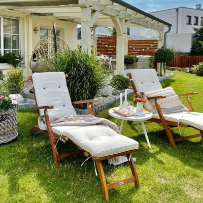 Lettino prendisole Queen Mary in legno di acacia poggiapiedi rimovibile Sedia a sdraio da giardino esterno piscina spiaggia mare - Deuba