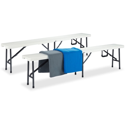 Panca da Birreria, Set da 2 Panchine Pieghevoli, Portatili, Facili da Lavare, Plastica, HLP 42x180x25cm,bianco