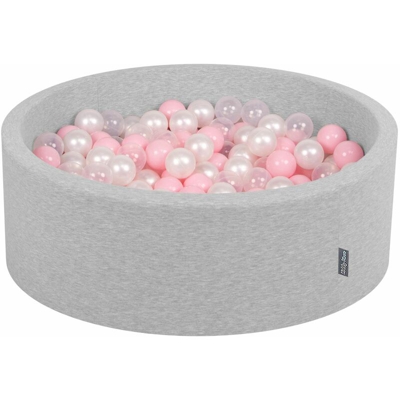 KiddyMoon 90X30cm/300 Palline ∅ 7CM Piscina Di Palline Colorate Per Bambini Tondo Fabbricato In EU, Grigio Ch:Rosa Ch/Perla/Trasparente - grigio