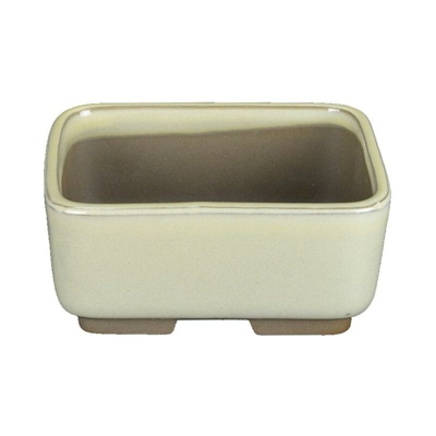 Vaso per bonsai Giapponese Morrisan rettangolare in gres smaltato bianco 11x8,5x4,5 cm - B03-3-4C