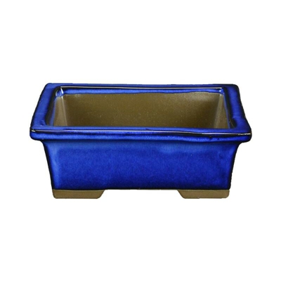 Vaso per bonsai Giapponese Morrisan rettangolare in gres smaltato blu 11x8,5x4,5 cm - B05-1b