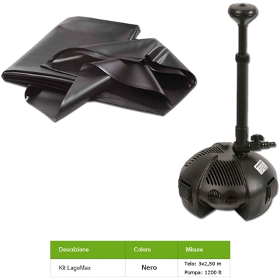Kit laghetto facile completo 2 in 1 t lagomax pompa 1500 litri e telo metri 3x2,50