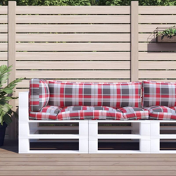 vidaXL Cuscini per Divano Pallet 3 pz Rosso Motivo a Quadri - Multicolore en oferta