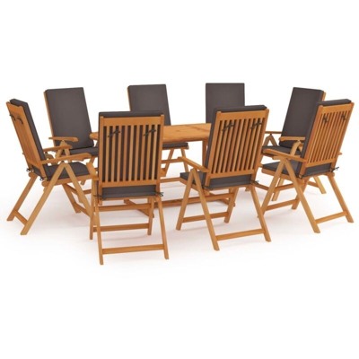 vidaXL Set da Pranzo da Giardino 9 pz con Cuscini Legno di Teak Grigio - Marrone