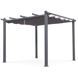 Pergola, colore: alluminio - modello: Condate, dimensioni: 3x3m - Telo di colore: Grigio - Pergolato ideale per la vostra terrazza, tetto retrattile, características