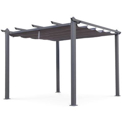 Pergola, colore: alluminio - modello: Condate, dimensioni: 3x3m - Telo di colore: Grigio - Pergolato ideale per la vostra terrazza, tetto retrattile,