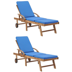 Lettini Prendisole con Cuscini 2 pz Legno Massello di Teak Blu - Blu - Vidaxl características