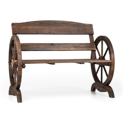 Ammergau Panca Da Giardino In Legno Ruota Carro 106x65x86cm Abete Effetto Fiammato