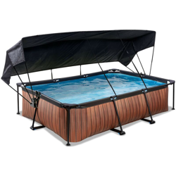 SOLO Piscina rettangolare 300x200x65cm con parasole e filtro a cartuccia - marrone. Struttura di alta qualità in acciaio nero. La pompa filtro tiene en oferta