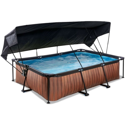 SOLO Piscina rettangolare 300x200x65cm con parasole e filtro a cartuccia - marrone. Struttura di alta qualità in acciaio nero. La pompa filtro tiene
