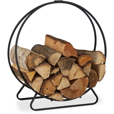 Portalegna da Camino, Rotondo, Ciocchi Impilati, Acciaio, Interni, 65x61x26 cm, Nero