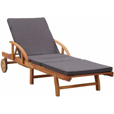 Lettino Prendisole con Cuscino in Legno Massello di Acacia - Marrone - Vidaxl