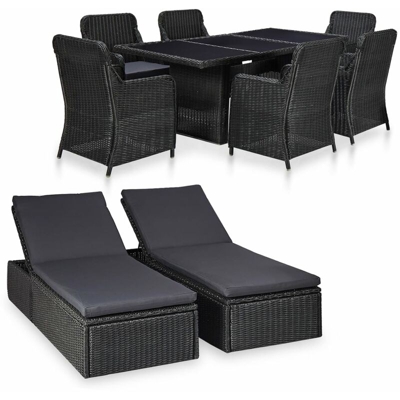 YOUTHUP Set da Pranzo da Giardino 9 pz in Polyrattan Nero - Nero