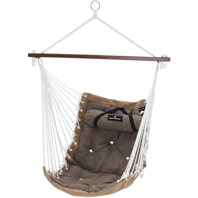 Poltrona Sospesa con Cuscino, Amaca Sedia XL Imbottita, 70 x 120cm, Portata 200kg, Interno ed Esterno, Marrone GDC46CG - Marrone