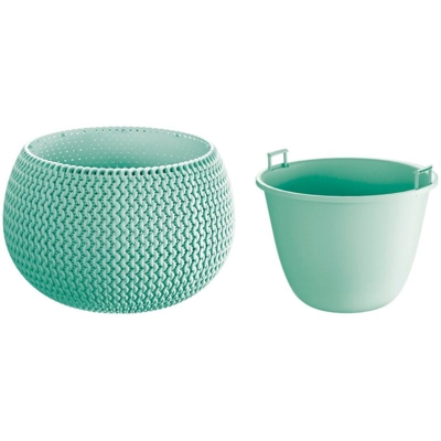 Vaso di fiori tonda con vasca Splofy Bowl in plastica colore saggio 18 (lunghezza) x 18 (larghezza) x 13 (altezza) cm
