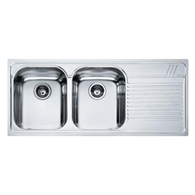 Lavello AMT621CARDX 2 Vasche Gocciolatoio a Destra con Sifone Dimensioni 116 x 50 cm Colore Inox Microdekor Serie Armonia