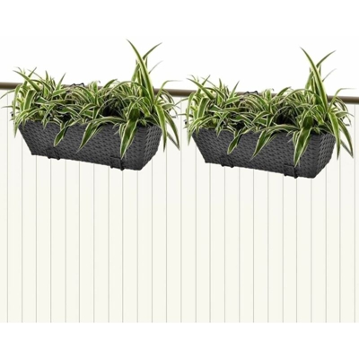 Set Fioriera Trapezoidale in Rattan 2 pz 50 cm Nera per Balcone
