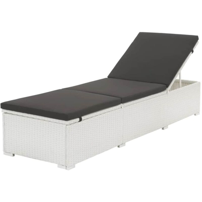 Lettino Prendisole con Cuscino in Polyrattan Bianco
