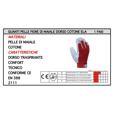 GUANTI FIORE DI MAIALE DORSO COTONE TG 9 - Oreca