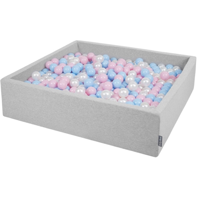 Piscina Di Palline 120X30cm/300 Palline Grande Quadrato Per Bambini Fabbricato In EU, Grigio Chiaro:Azzurro/Rosa Chiaro/Perla - grigio
