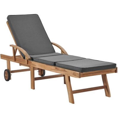 Lettino Prendisole con Cuscino in Massello di Teak Grigio Scuro