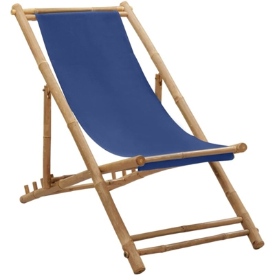 Sedia a Sdraio in Bambù e Tela Blu Marino - Blu - Vidaxl