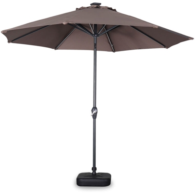 Ombrellone, modello: LED, forma rotonda, Ø2,7m - modello: Helios, colore: Talpa - Ombrellone con palo centrale, con luce integrata e manovella di