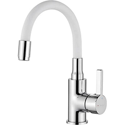 Ibergrif M11399-3 Rubinetto da Lavabo con Bocca Flessibile, Miscelatore Monocomando per Bagno, Cromo, Bianca
