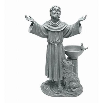 Design Toscano La benedizione di San Francesco Decorazione religiosa da giardino con mangiatoia per uccelli, poliresina, pietra grigia, 48 cm