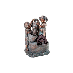 Dehner - Fontana da giardino Lea e Leon con illuminazione a LED, ca. 68,5 x 45 x 35 cm, in poliresina, verde/blu/marrone en oferta