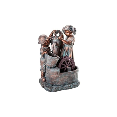 Dehner - Fontana da giardino Lea e Leon con illuminazione a LED, ca. 68,5 x 45 x 35 cm, in poliresina, verde/blu/marrone