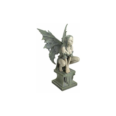 Design Toscano CL5047 Scultura da Giardino Il Piedistallo Pericoloso della Fata Celtica, Abbronzatura, 24x18x48.5 cm